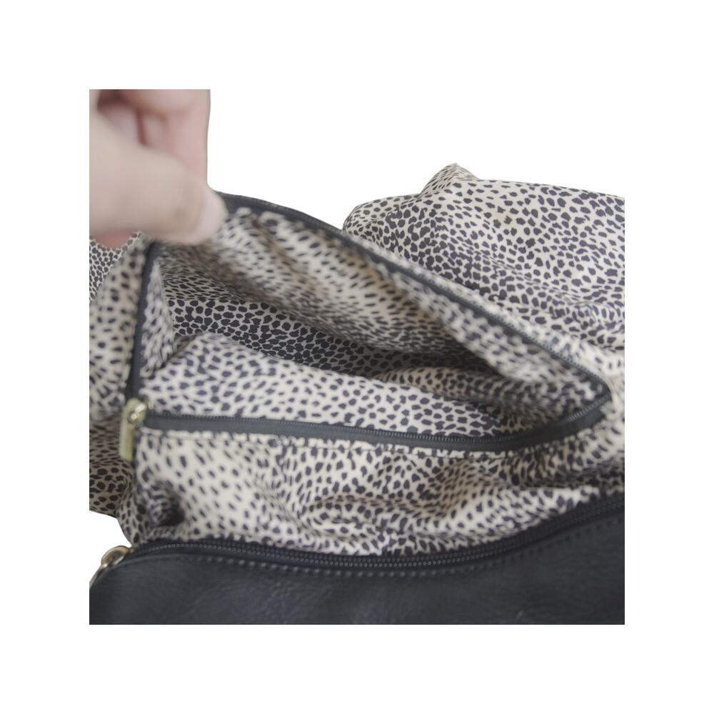 Black Woven Faux Leather Backpack Tote Animal Print Lining Laptop School Bag - Picture 14 of 16